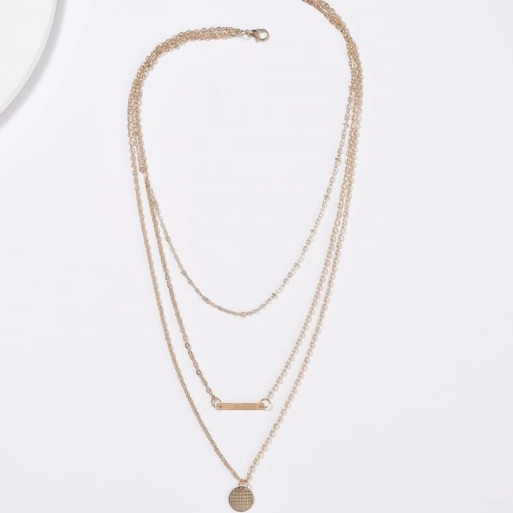 Gold Layered Bar and a Circle Necklace - Picture 2 of 2